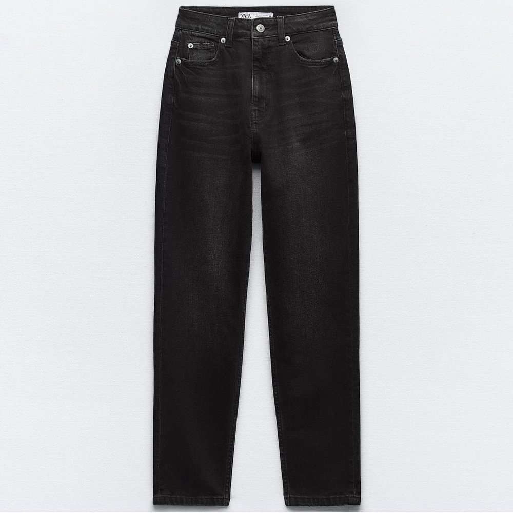 Zara High Waisted Mom Jeans - Faded Black - Size 10